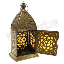 Farolillo Flor de Loto dorado con Om y cristal de colores