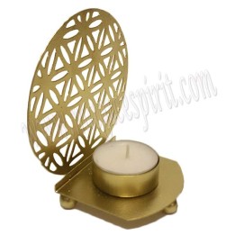 Porta velas dorado con flor de la vida