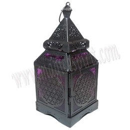 Farolillo Flor de la vida negro con cristal violeta